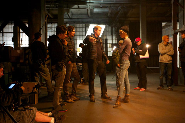 Zeke and Simon Hawkins on the set with their cast.