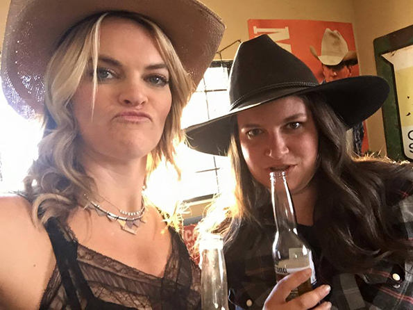 Missi Pyle and Jenna Lee on the set of the "I Wanna F*%$ You Up" video.