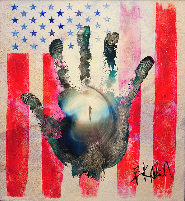 One of the many striking pieces from Rick Allen's "Hand - American Flag Series"