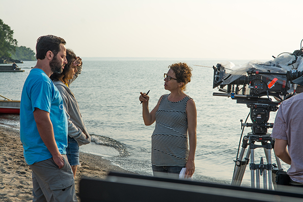 Jenny Slate, Nick Kroll and Sophie Goodhart on set.