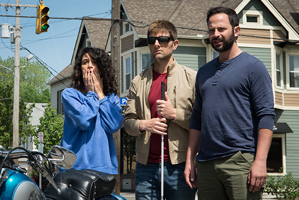 Jenny Slate, Adam Scott and Nick Kroll in "My Blind Brother."