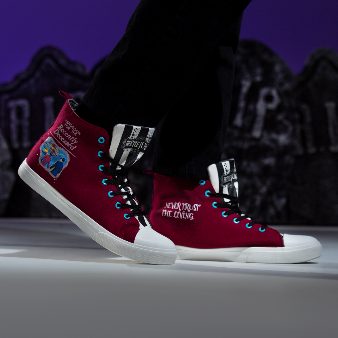 Unisex Beetlejuice Recently Deceased Maroon High Top Sneakers