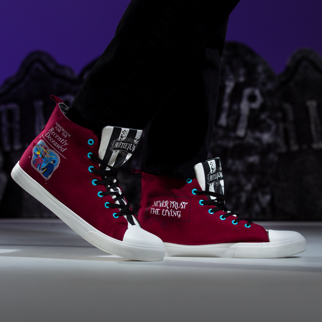 Unisex Beetlejuice Recently Deceased Maroon High Top Sneakers