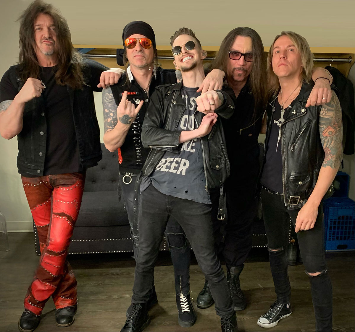 The Gang's All Here! — Skid Row is Dave "Snake" Sabo, Rachel Bolan, Erik Grönwall, Scotti Hill, and Rob Hammersmith.