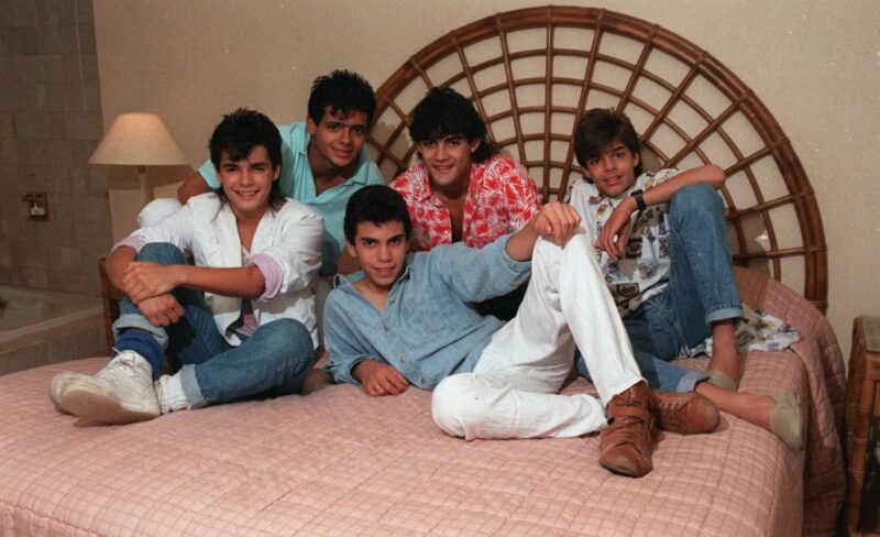 Menudo in 1986: Sergio Gonzales,14; Ray Acevado,14; and back: Robbi Rosa,15; Charlie Rivera,16; and Ricky Martin.