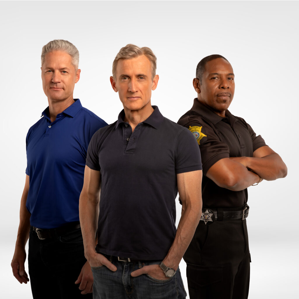 On Patrol: Live (white background photo)- From left to right: Retired Tulsa Police Department Sgt. Sean “Sticks” Larkin, Dan Abrams and Deputy Sheriff Curtis Wilson