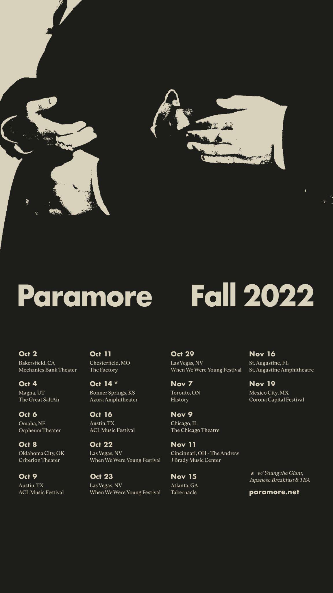 Paramore Fall 2022 Tour Dates