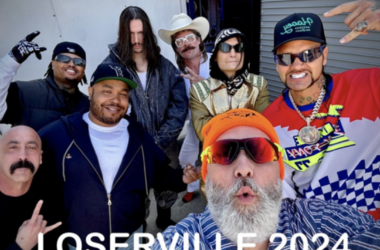 LOSERVILLE line up- Right to Left top line: Xavier Wolfe, Bones, Wes Borland. 2nd Row: N8 No Face, Eddy Baker, Corey Feldman, Riff Raff. Front and Center: Fred Durst