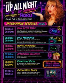 It’s an exciting time for the Rhondaverse! 👀
That’s right, there’s more Rhonda Shear-curated goodness than ever before because The Up All Night Network is officially live on Roku!
She’s ready to reprogram your day with a stacked lineup of early morning coffee chats, behind-the-scenes interviews with your favorite creators, afternoon talk shows, curated films, and podcast deep dives, all leading up to primetime episodes of “Rhonda Shear’s Up All Night,” fan-favorite originals, and plenty more for longtime devotees and newcomers alike. If you’ve been craving a one-stop destination for Rhonda’s signature brand of fun, fandom, and entertainment, the wait is over.
#RhondaShear #TheRhondaverse #UpAllNight #UpAllNightNetwork #Roku StreamingNow CultCinema LateNightTV RetroTV PopCulture TalkShow MovieFans PodcastLife ClassicTV NowStreaming
